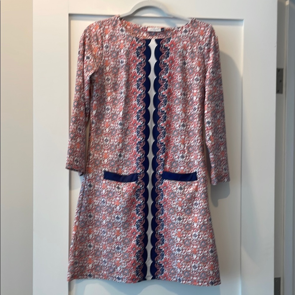 Cabana Life Orange and Navy Long Sleeve Dress-size S
